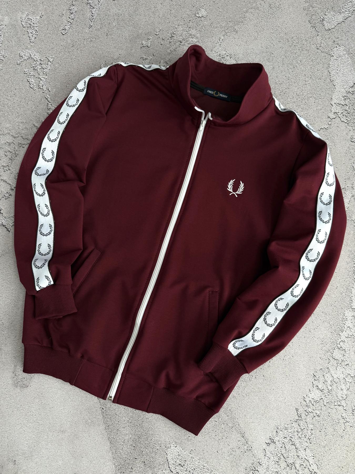 Кофта Fred Perry бордовая унисекс хлопковая демисезонная удобная трикотажная на молнии для прогулок реглан