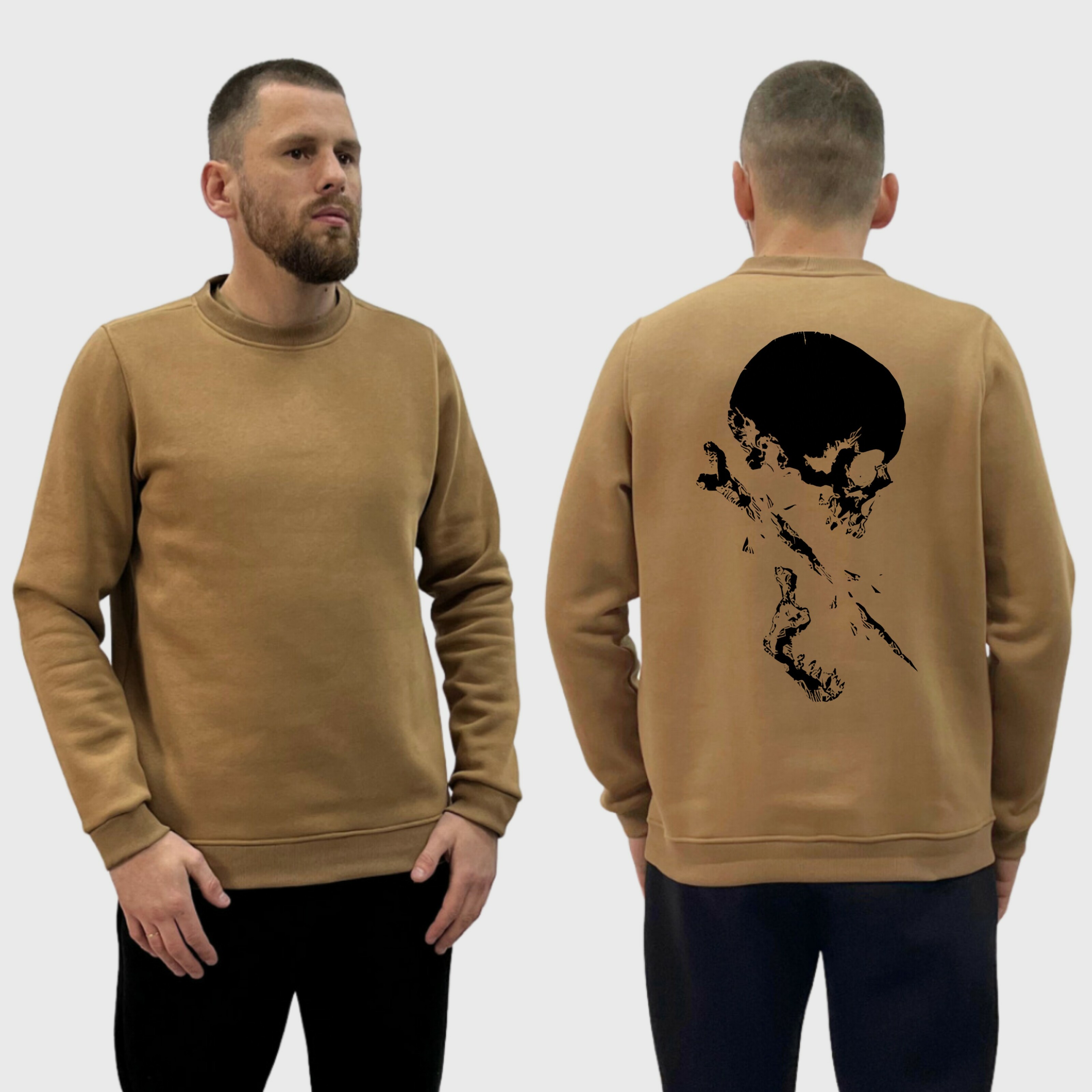 Чоловічий світшот на флісі з принтом Череп пробитий кулею кістка, Койот
