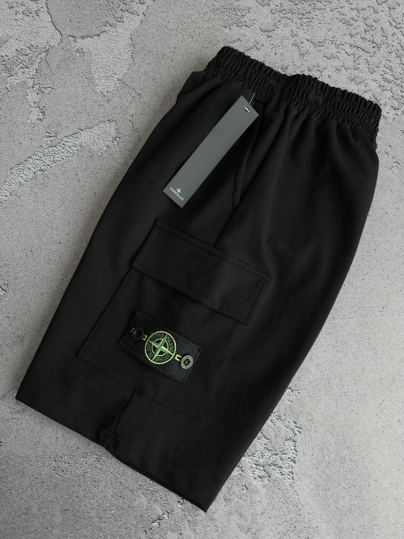 Шорти Stone Island унісекс бавовняні чорні літні модні та повсякденні спортивні для прогулянок бриджі