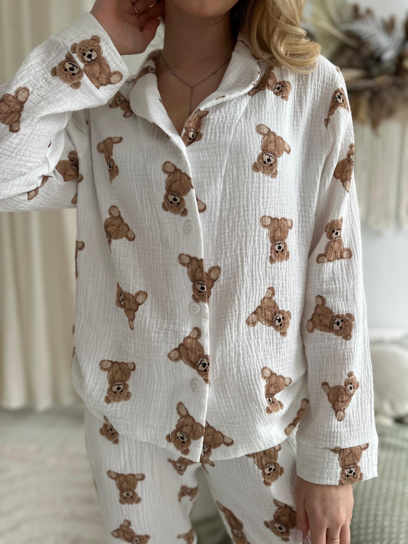 Жіноча Муслінова піжама сорочка+штани, ведмедики Teddy - фото 3