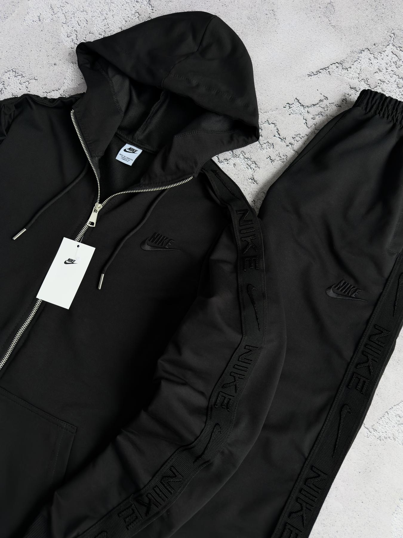 Костюм Nike Н зип худи штаны лампас хлопковый черный всесезонный модный и базовый на праздник комплект