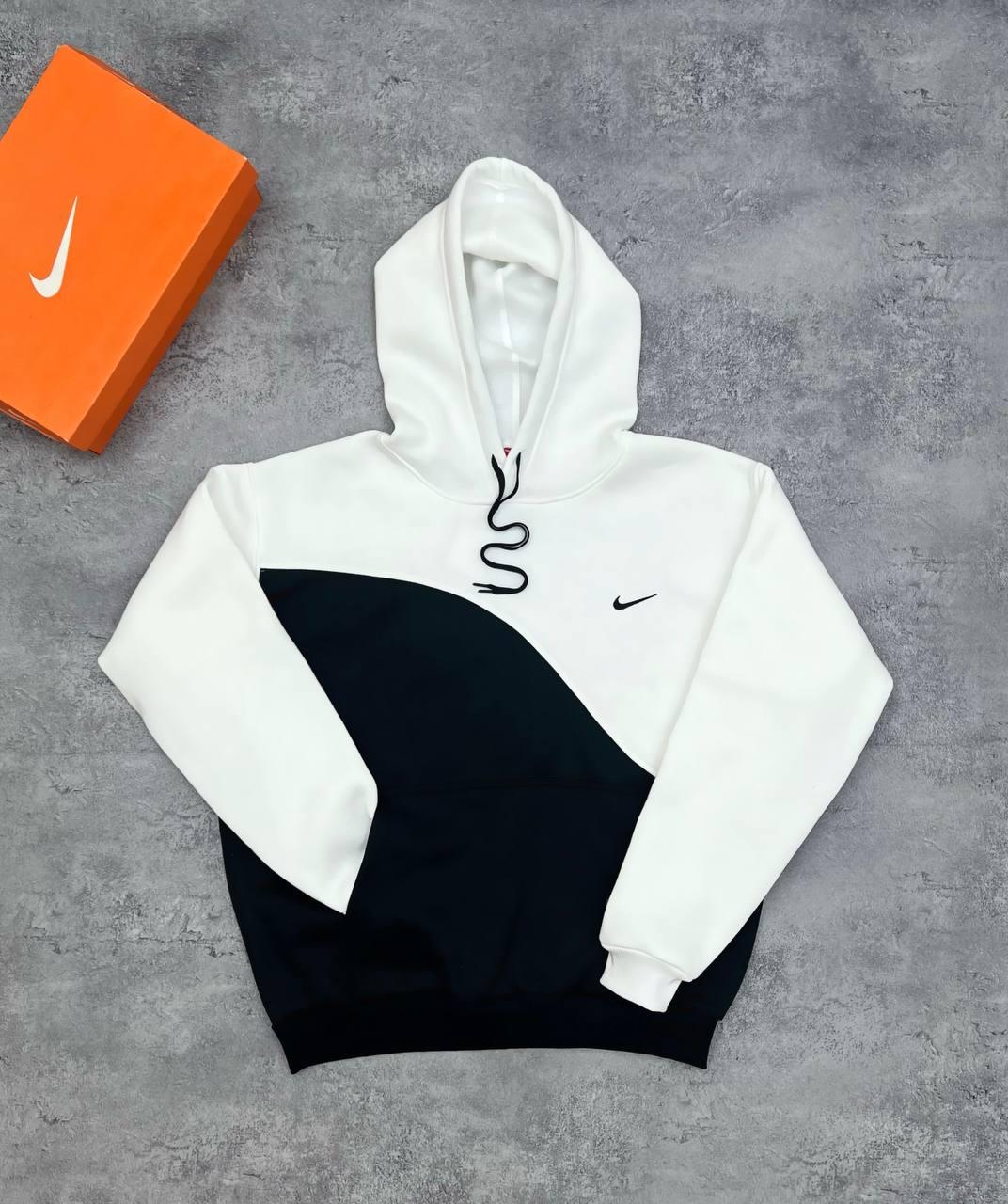 Худі Nike чорно-білий чоловіче тринитка всесезонне стильне тепле з вишивкою толстовка з капюшоном
