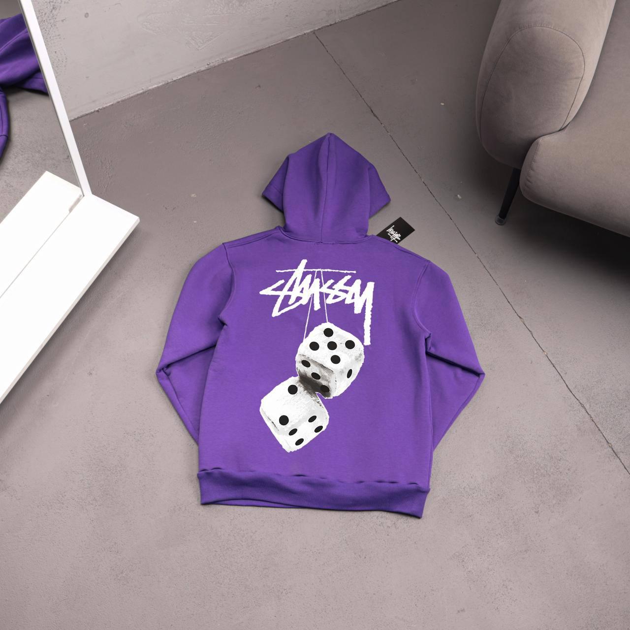 Худи фиолет STUSSY-KUB флис мужское всесезонное модное и трендовое с капюшоном для прогулок