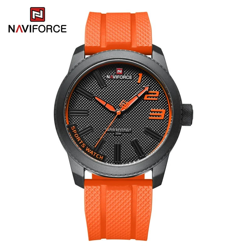 NAVIFORCE NF9202T Годинник Чоловічий | Стильний Кварцовий Годинник із Силіконовим Ремінцем | Водостійкий 30М | Помаранчевий