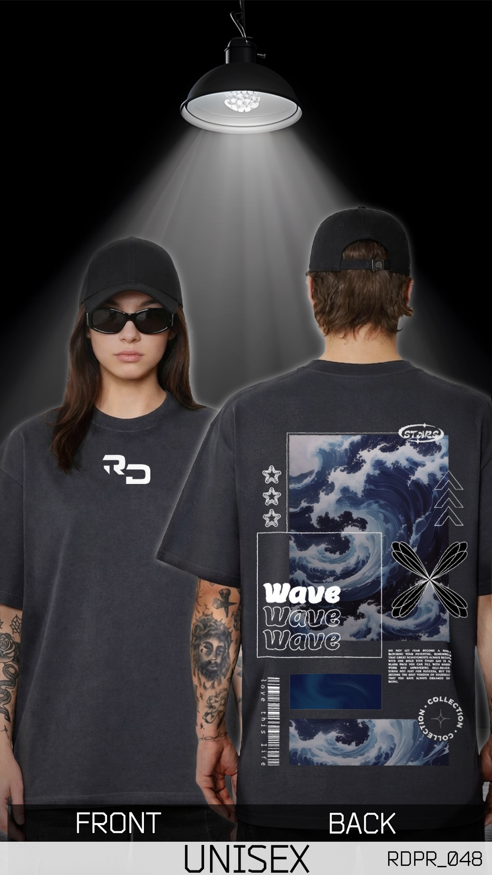 Оверсайз футболка унисекс Wave 2.0 серая графит трикотажная летняя актуальная с принтом на подарок тенниска