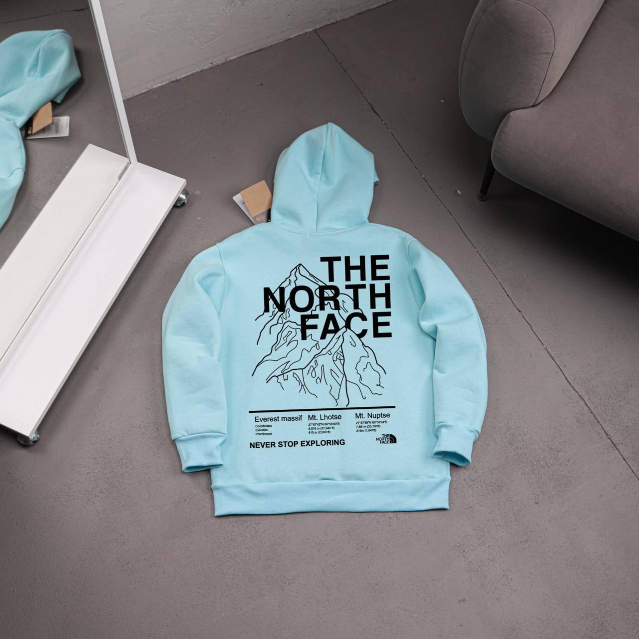 Худи бирюза The North Face (MOUNTAINS) флис мужское всесезонное стильное и трендовое с капюшоном на прогулку
