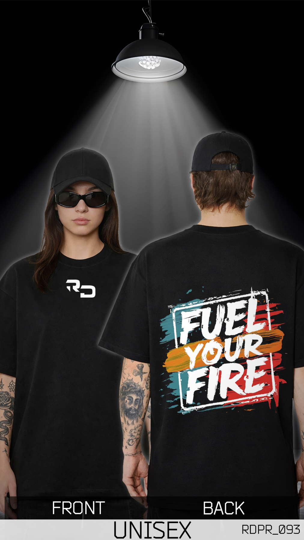Оверсайз футболка унисекс Fuel Your Fire трикотажная черная летняя трендовая и молодежная с принтом тенниска
