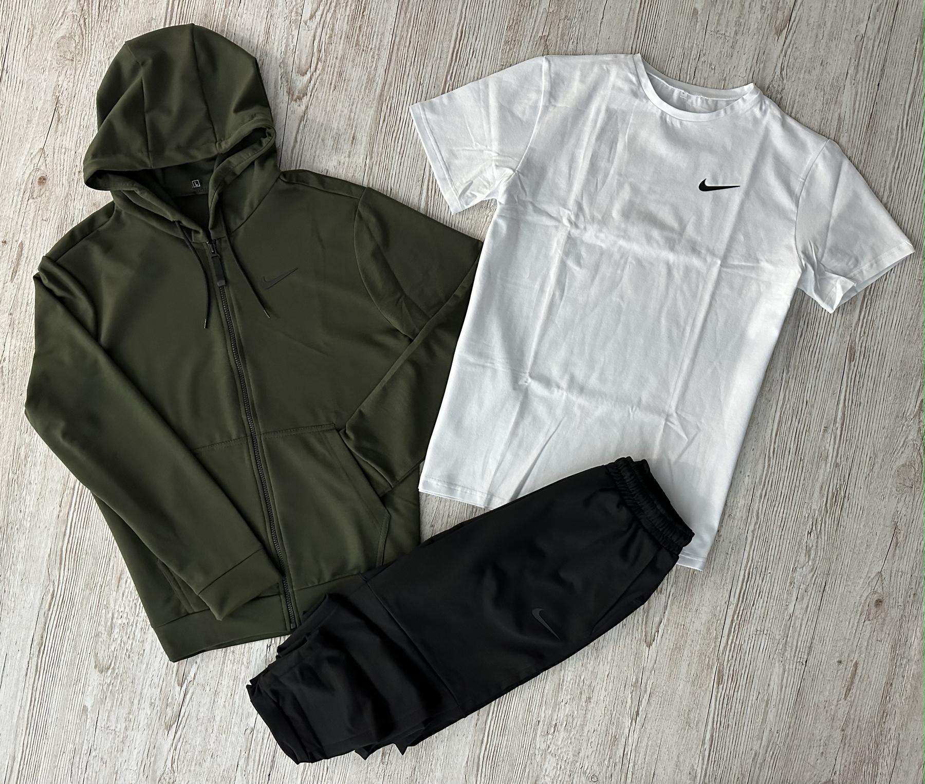 Демісезонний спортивний костюм Nike кофта на змійці хакі + штани (двонитка) + Футболка біла Nike + Жилетка + Шкарпетки 2 пари