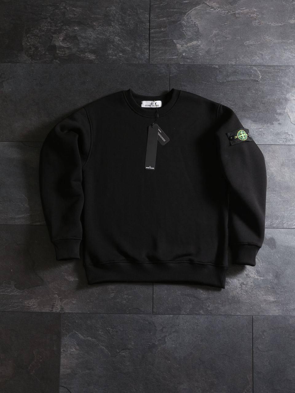 Свитшот зима Stone Island-патч мужской черный трехнитка практичный и базовый для прогулок кофта без капюшона