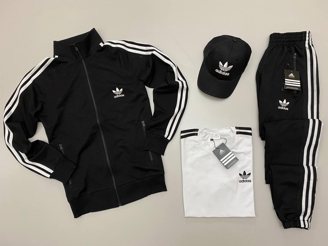 Набор Adidas кофта штаны футболка белая кепка хлопковый всесезонный стильный и прикольный на подарок комплект