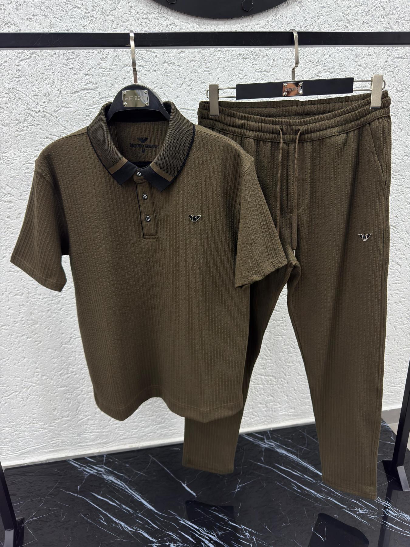 Футболка Armani (жаккард) мужская хлопковая цвета хаки летняя модная с коротким рукавом прямого кроя тенниска