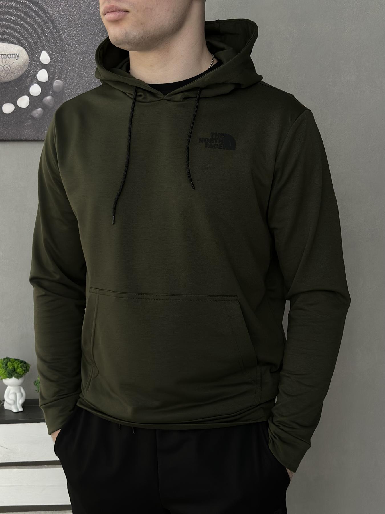 Демисезонный спортивный костюм The North Face худи хаки + штаны (двонитка) + Футболка черная The North Face