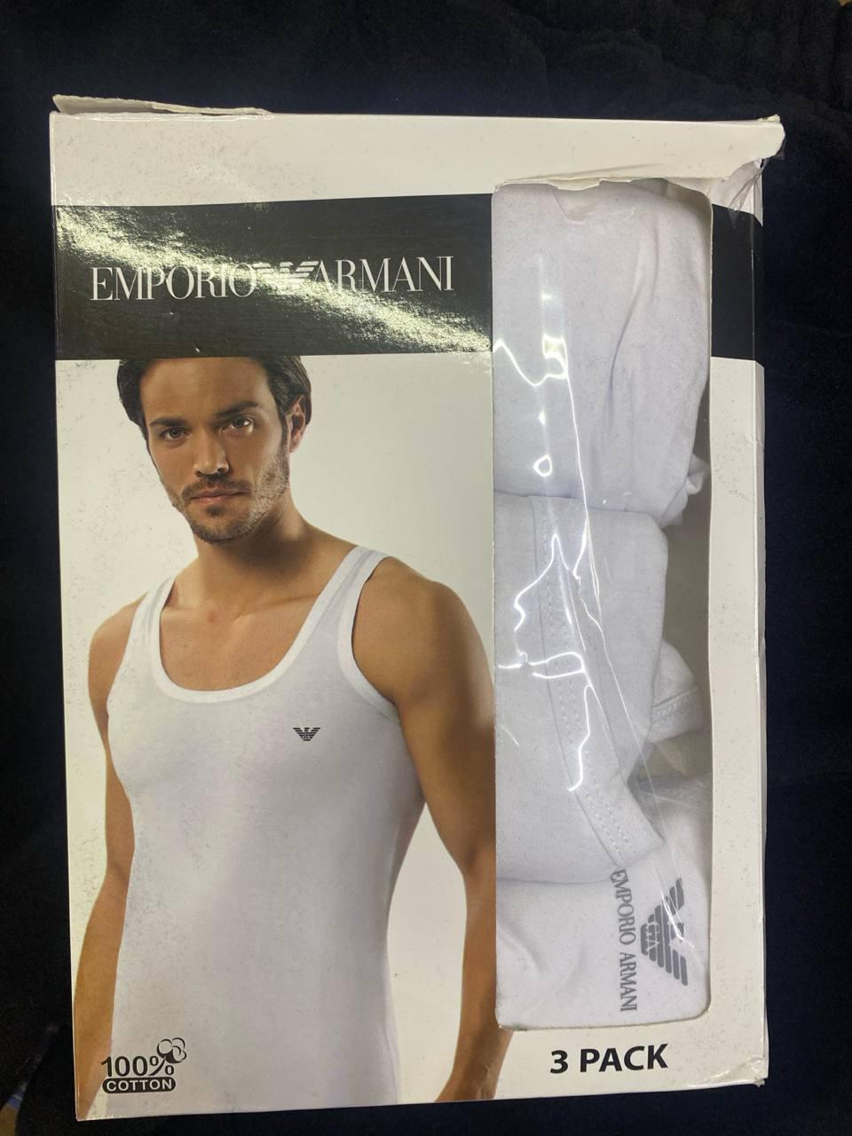 Armani (майка бел) мужская хлопковая летняя удобная и актуальная спортивная для города топ без рукавов