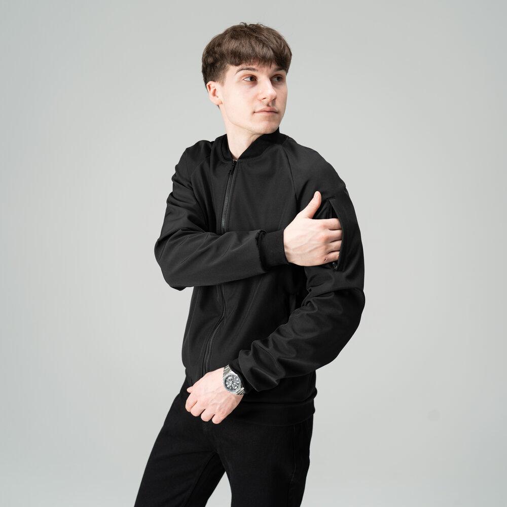 Бомбер Pobedov Thunder мужской трикотажный черный демисезонный с рукавом реглан на молнии легкая куртка