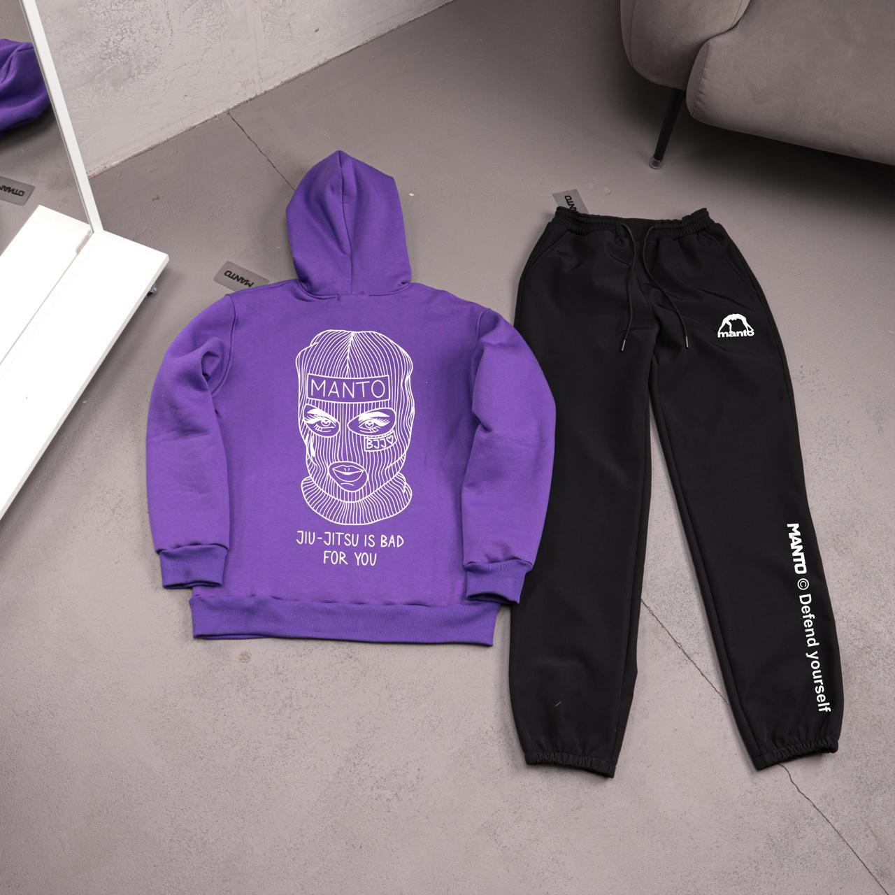 Комплект худи фиолет флис+штаны софт шел утепленные BALACLAVA зимний удобный на флисе с капюшоном костюм