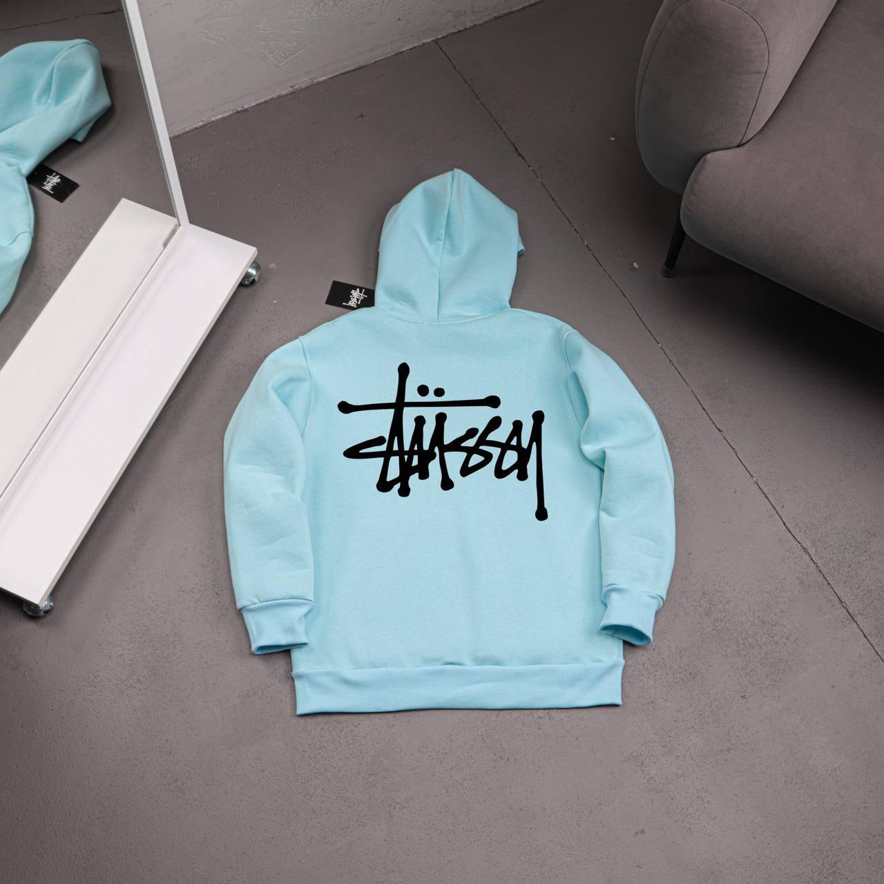 Худи бирюза STUSSY-BASIC флис мужское всесезонное модное и универсальное с капюшоном для поездок за город