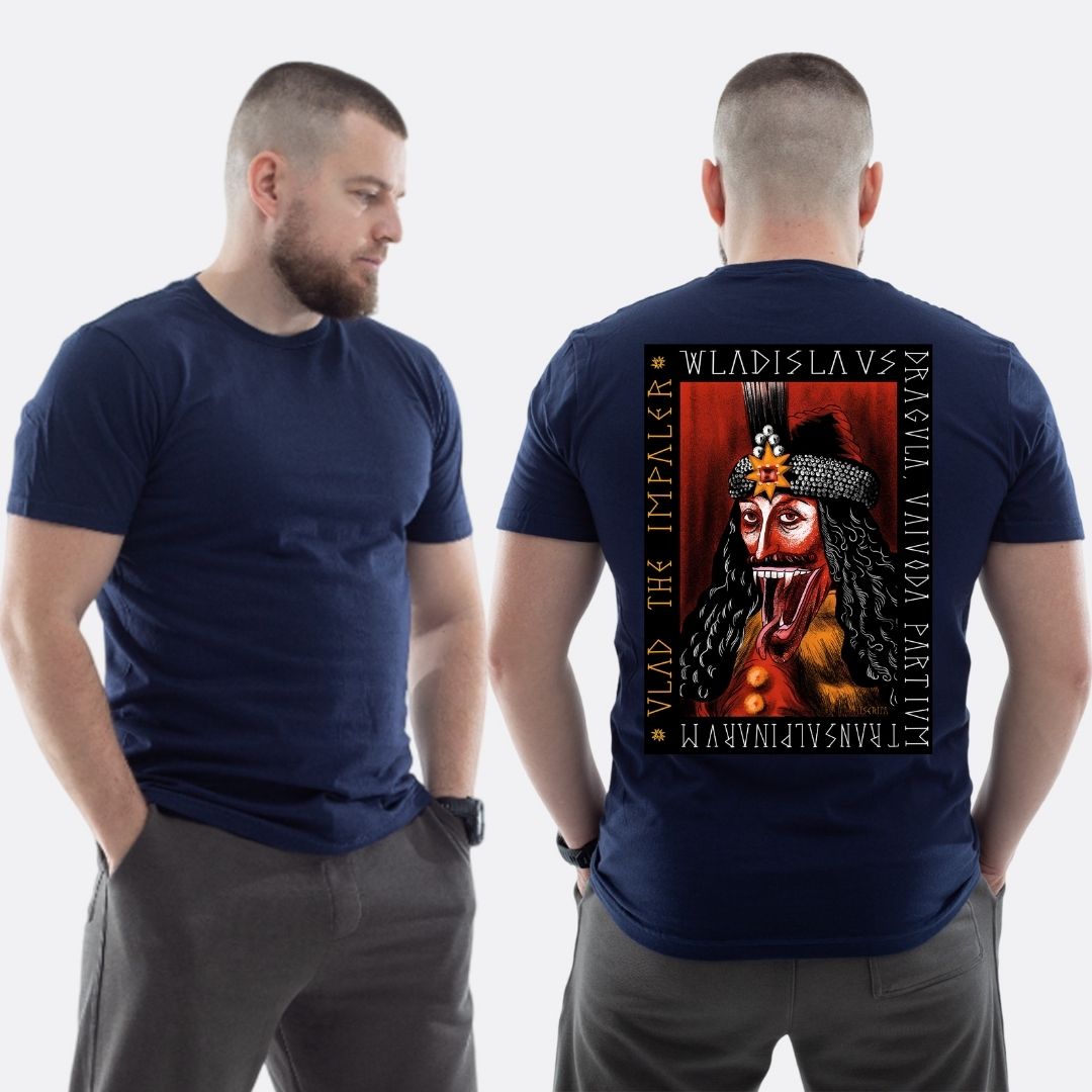 Чоловіча класична футболка з принтом Граф Дракула Vladislav Dracula арт , Темно синій