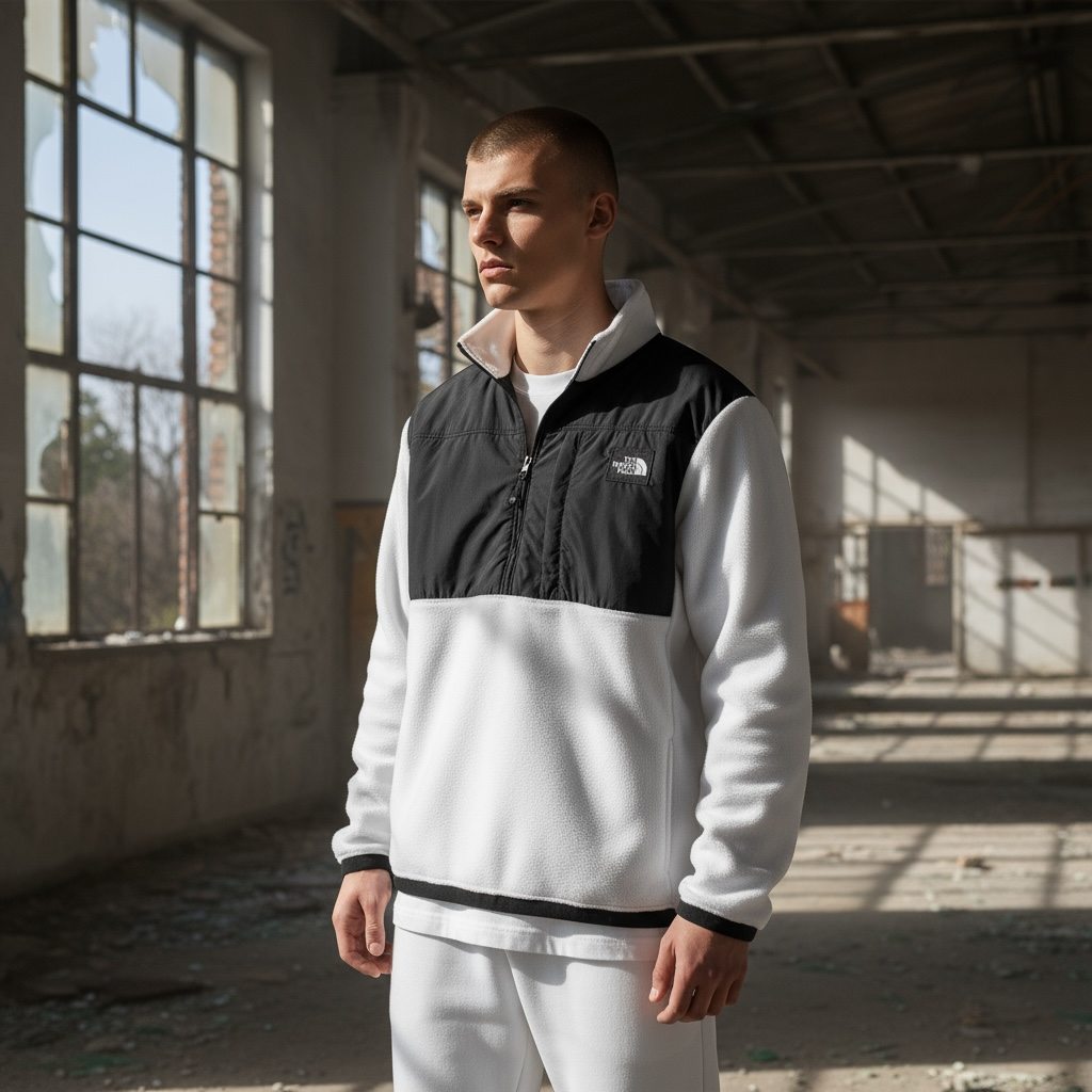 Флисовый анорак The North Face мужской белый зимний стильный и качественный спортивный на молнии ветровка