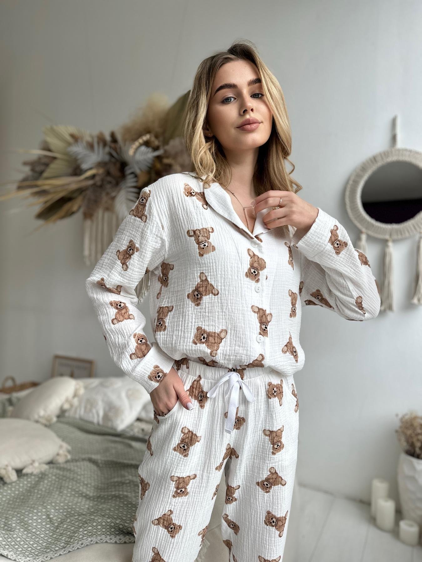 Жіноча Муслінова піжама сорочка+штани, ведмедики Teddy - фото 2