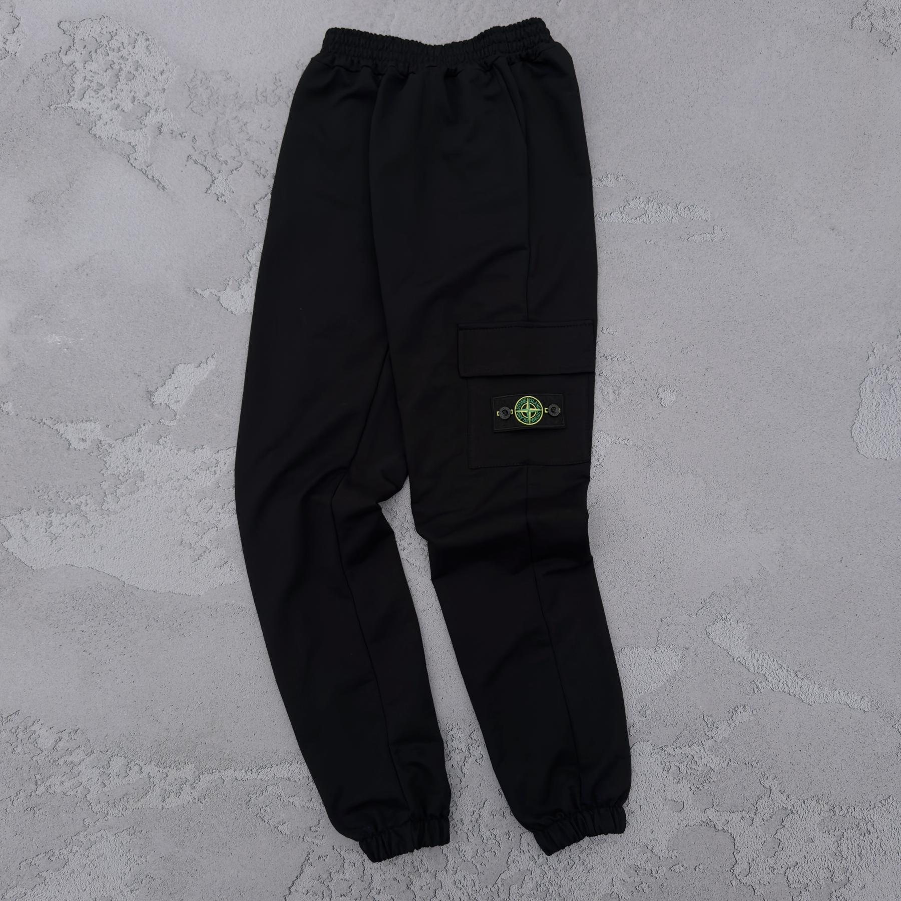 Штани Stone Island унісекс бавовняні чорні всесезонні стильні та базові спортивні для подорожей брюки