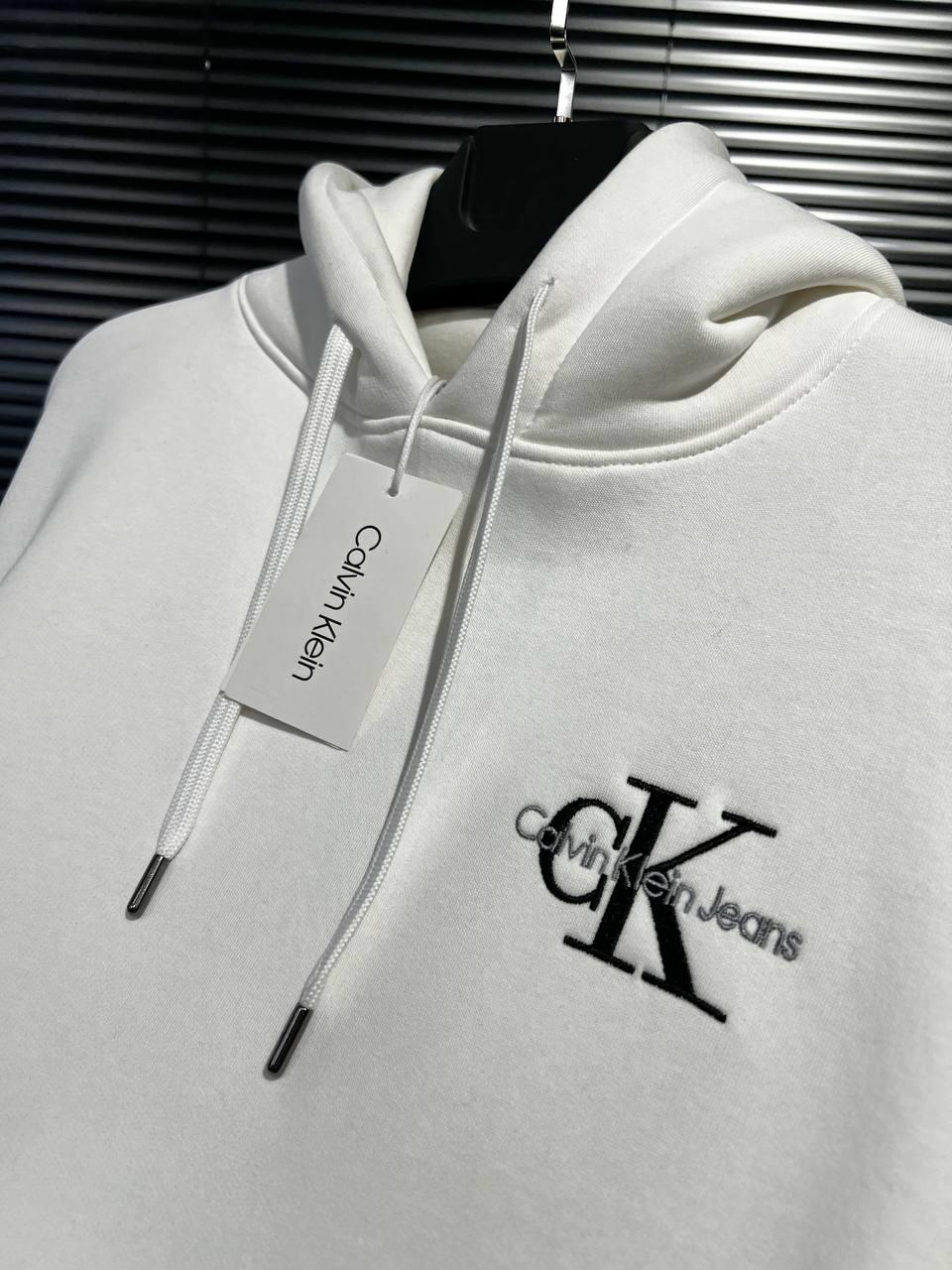 Худі Calvin Klein чоловіче флісове сіре всесезонне стильне утеплене з капюшоном на подарунок