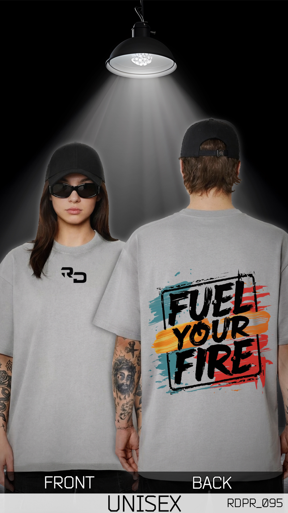 Оверсайз футболка унисекс Fuel Your Fire светло-серая трикотажная летняя универсальная с принтом тенниска