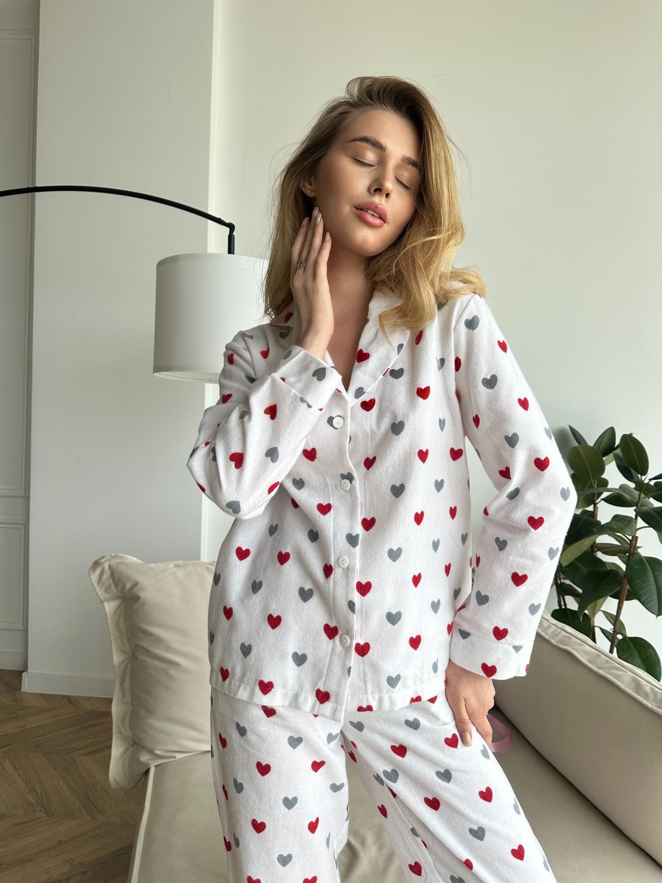 Домашня жіноча піжама COSY червоні серця на білому (сорочка+штани) - фото 3