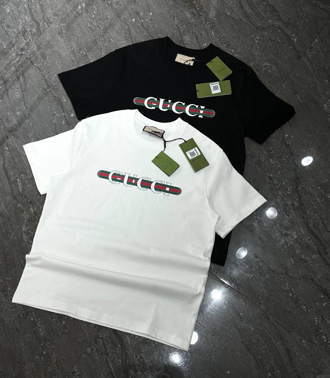 Футболка Gucci мужская хлопковая белая летняя модная с коротким рукавом прямого кроя для прогулок тенниска