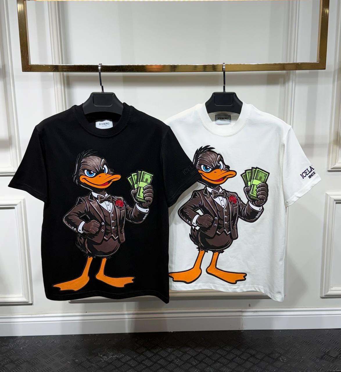 Футболка Iceberg Duck мужская хлопковая черная летняя актуальная с коротким рукавом прямого кроя тенниска