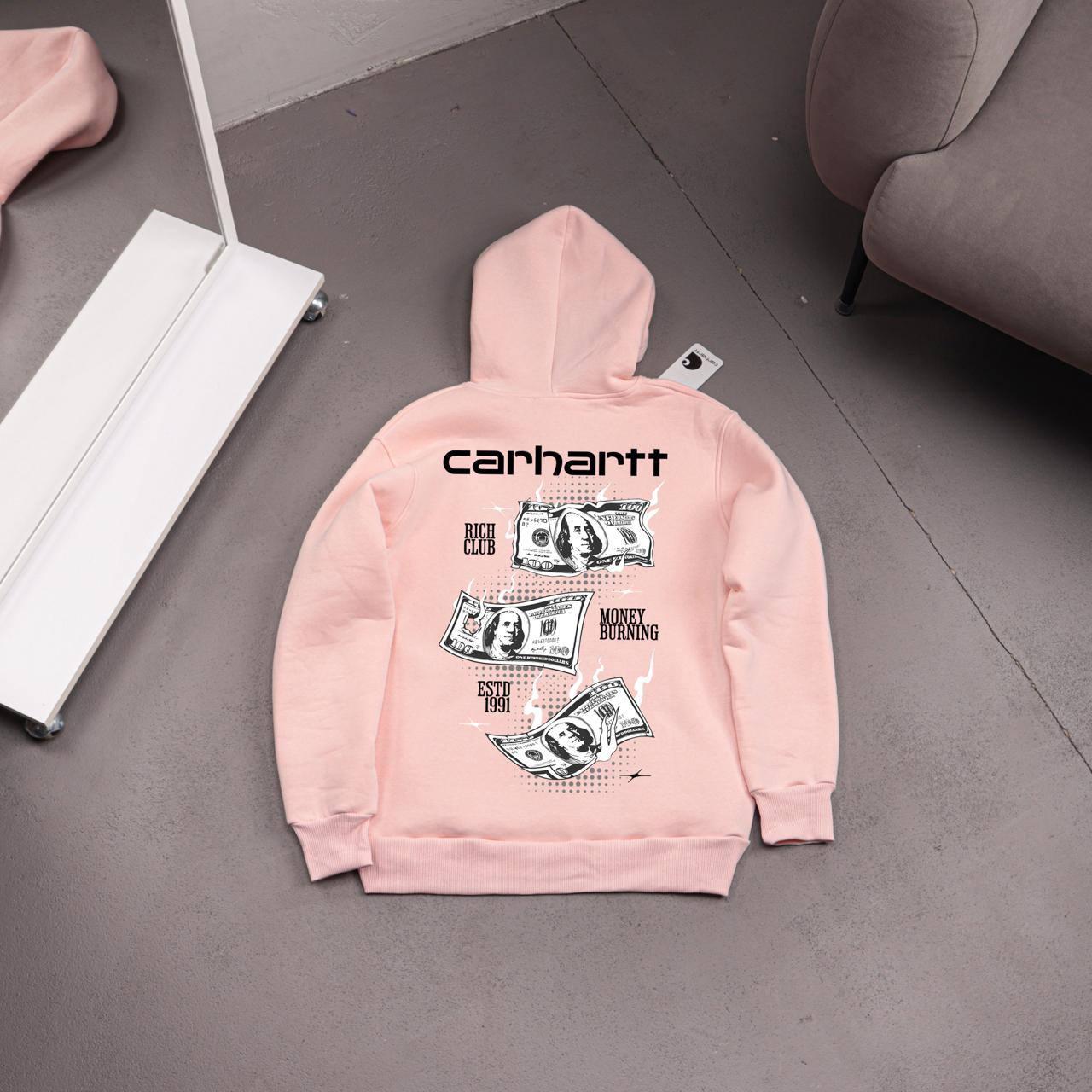 Худи Carhartt MONEY- флис мужское розовое всесезонное удобное и качественное с капюшоном для города