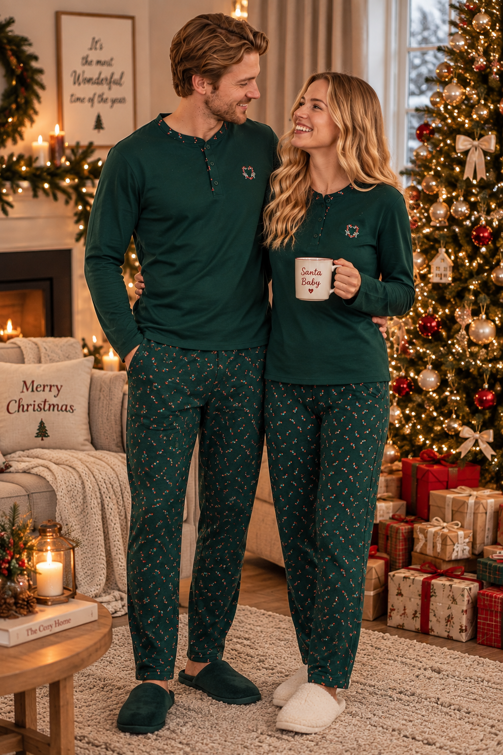 Парні піжами у стилі Family Look «Новорічні льодяники» лонгслів та штани