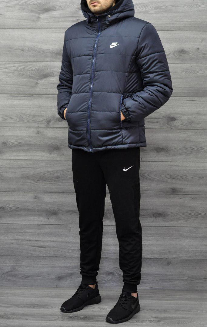 Куртка Nike Windproof т.синий мужская флисовая зимняя модная теплая на холлофайбере укороченная верхняя одежда