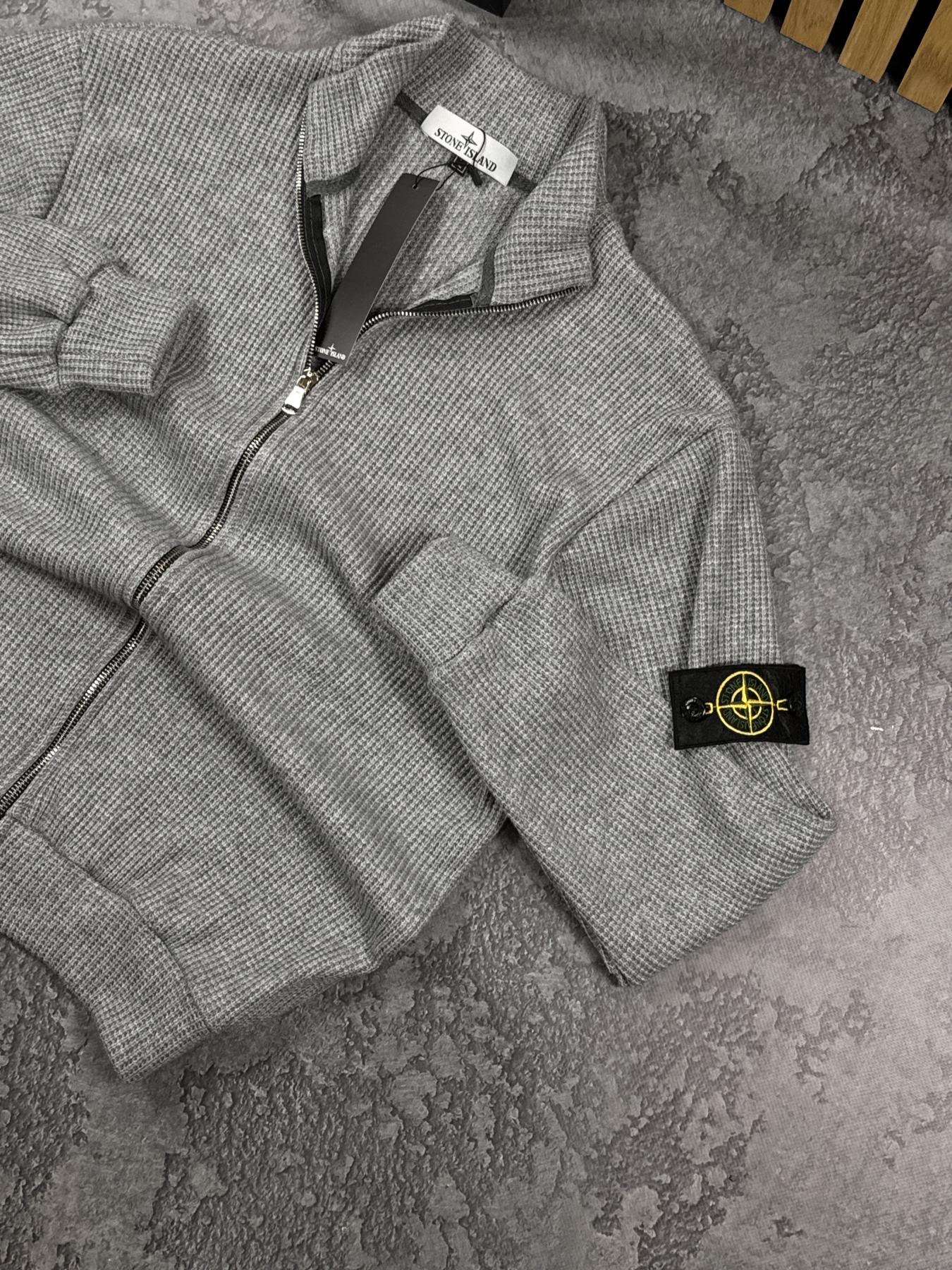 Кофта вязаная Stone Island серая полиэстер демисезонная универсальная свободная на молнии для отдыха реглан