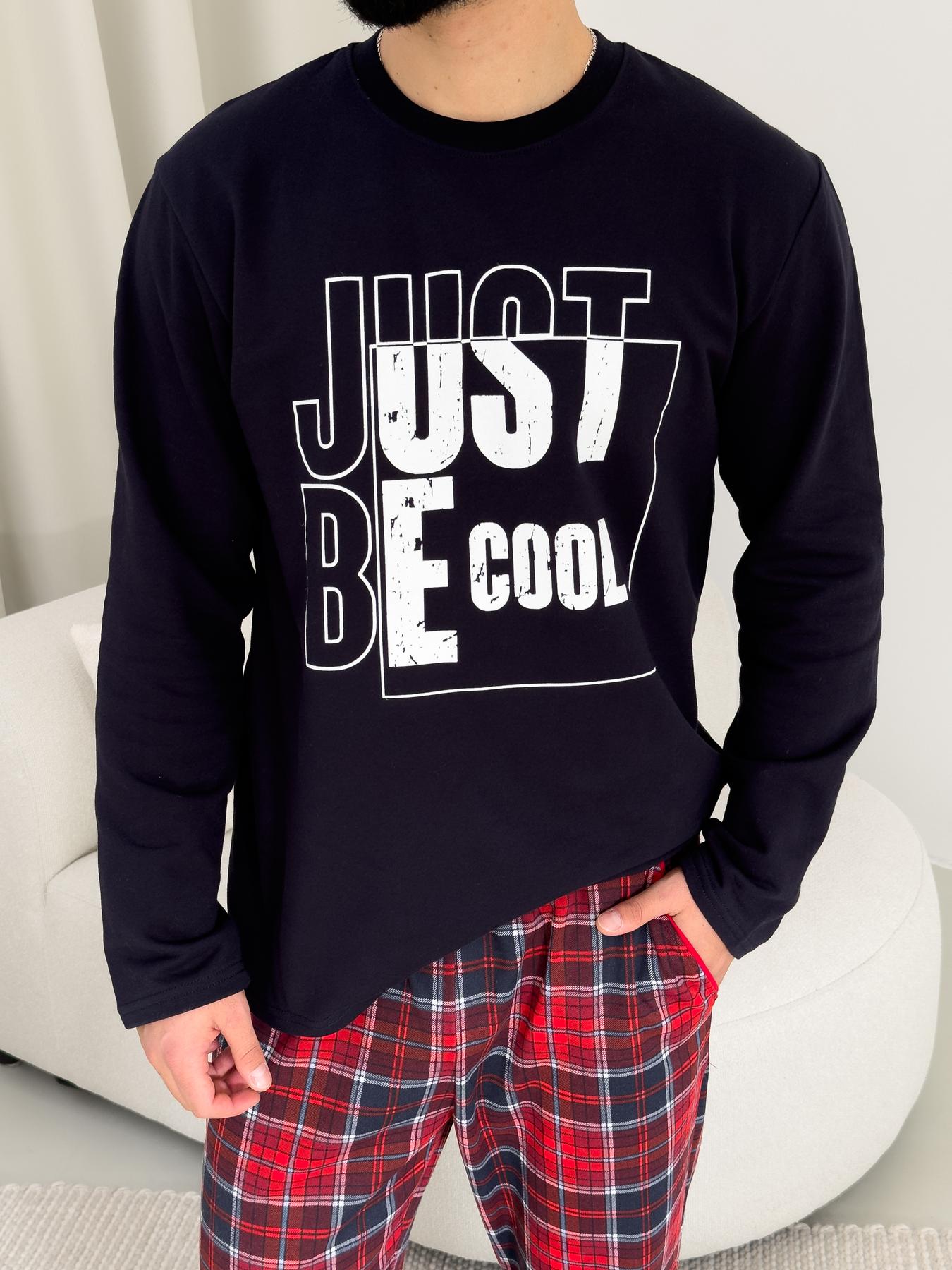 Піжама чоловіча тепла Just be COOL (штани+лонгслів) прінт, клітина червоно-синя - фото 5