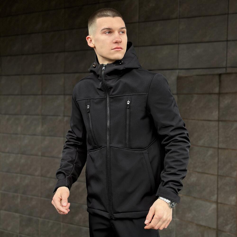 Куртка Pobedov Setup чоловіча чорна плащівка демісезонна стильна на блискавці укорочена з капюшоном вітровка верхній одяг