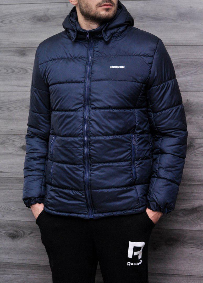 Куртка Reebok Windproof т.синий мужская флисовая зимняя удобная на холлофайбере укороченная верхняя одежда