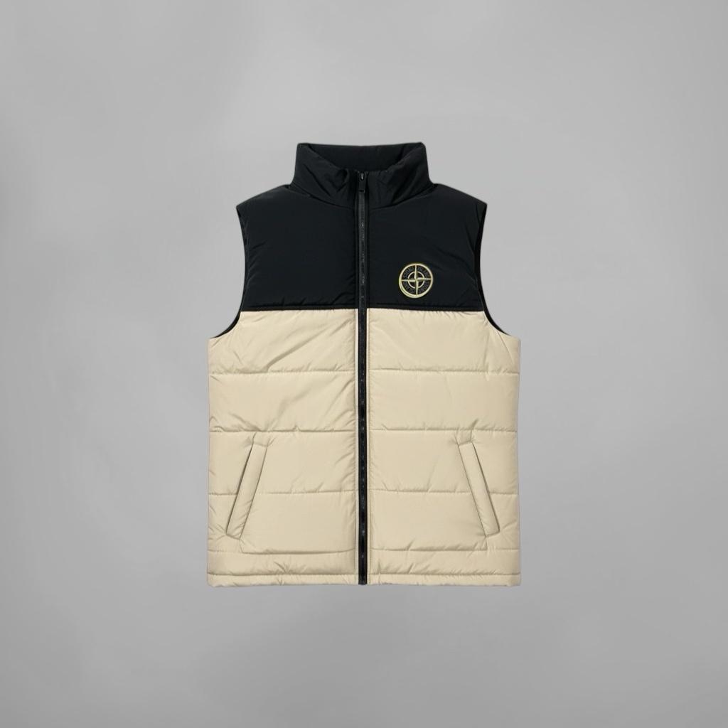 Жилетка Stone Island пісочна мужская бежевая демисезонная на молнии на синтепоне прямого кроя безрукавка