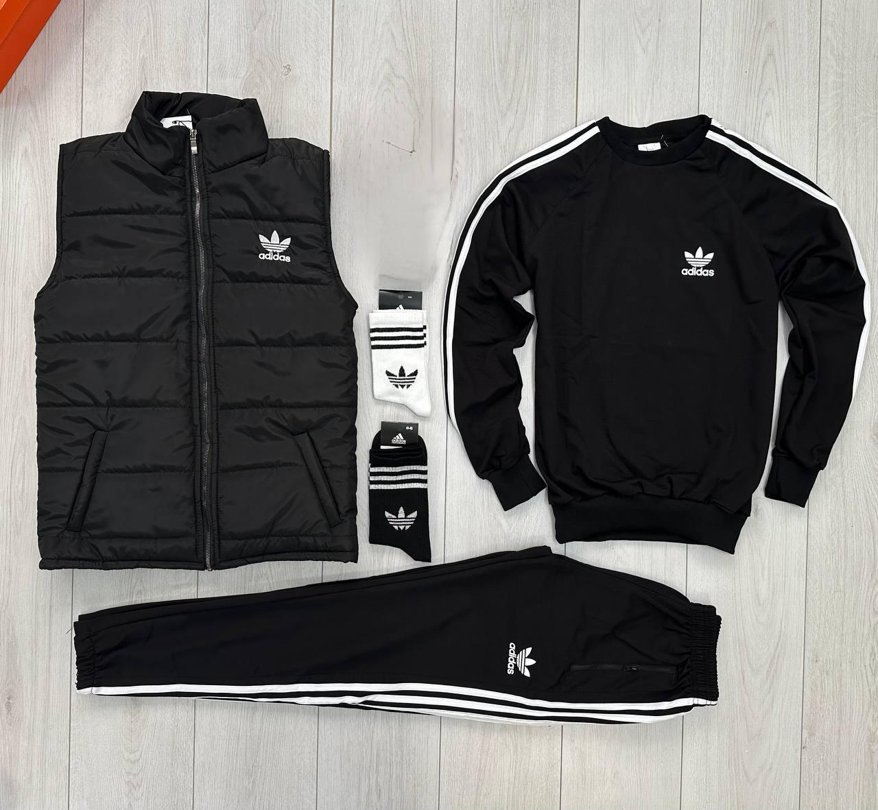 Комплект Свитшот + штаны + жилетка Adidas хлопковый демисезонный актуальный для путешествий костюм