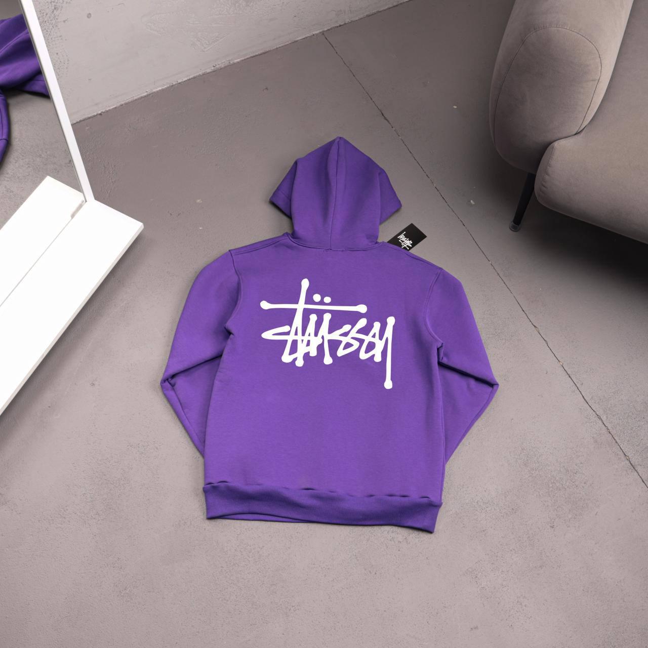 Худи фиолет STUSSY-BASIC флис мужское всесезонное повседневное с капюшоном для города