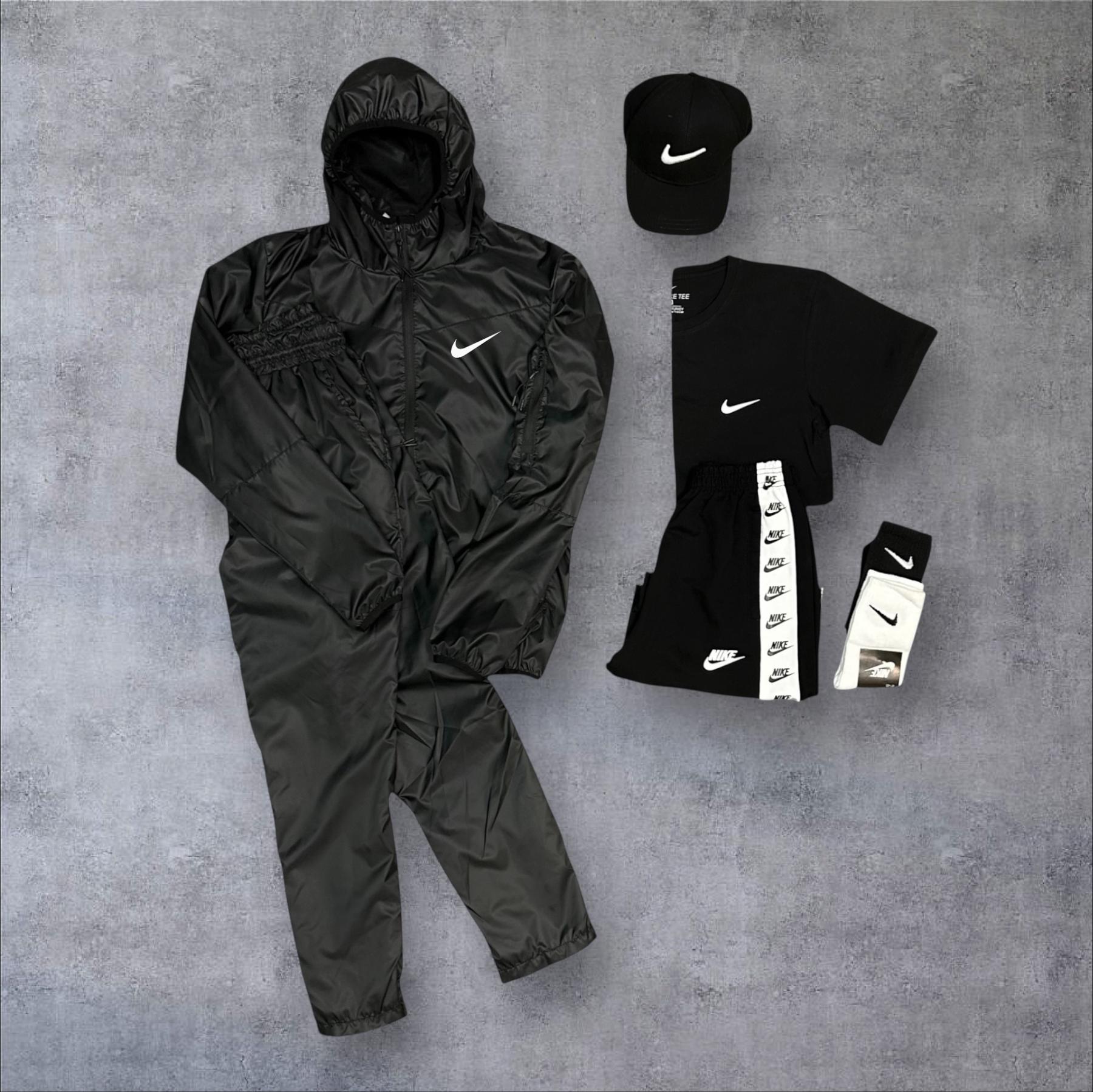 Спортивный костюм Nike + футболка + кепка + шорты в подарок + носки в подарок черный плащевка демисезонный