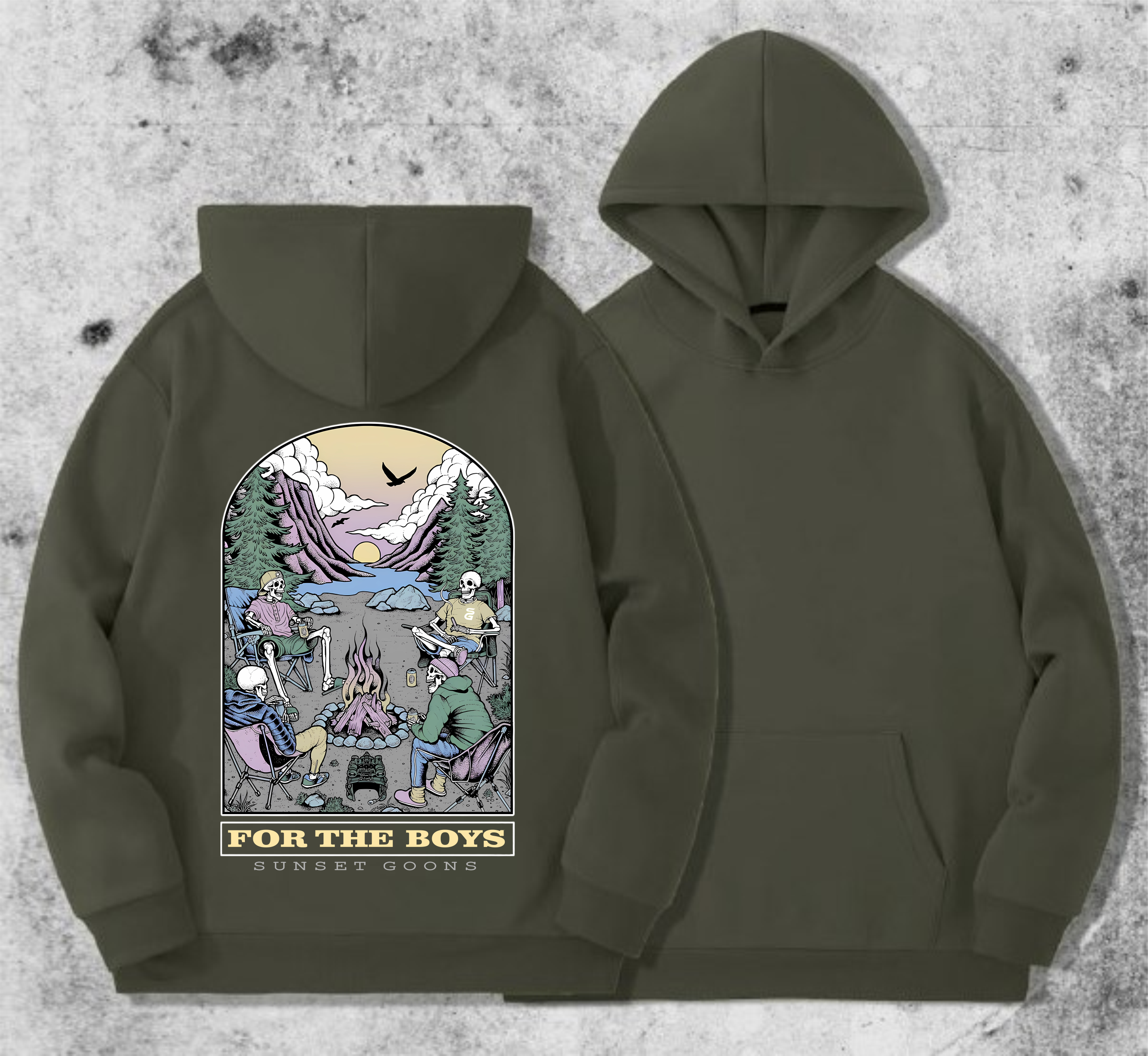 Худі чоловічий на флісі з принтом Sunset Goons for the boys для хлопців , Хакі