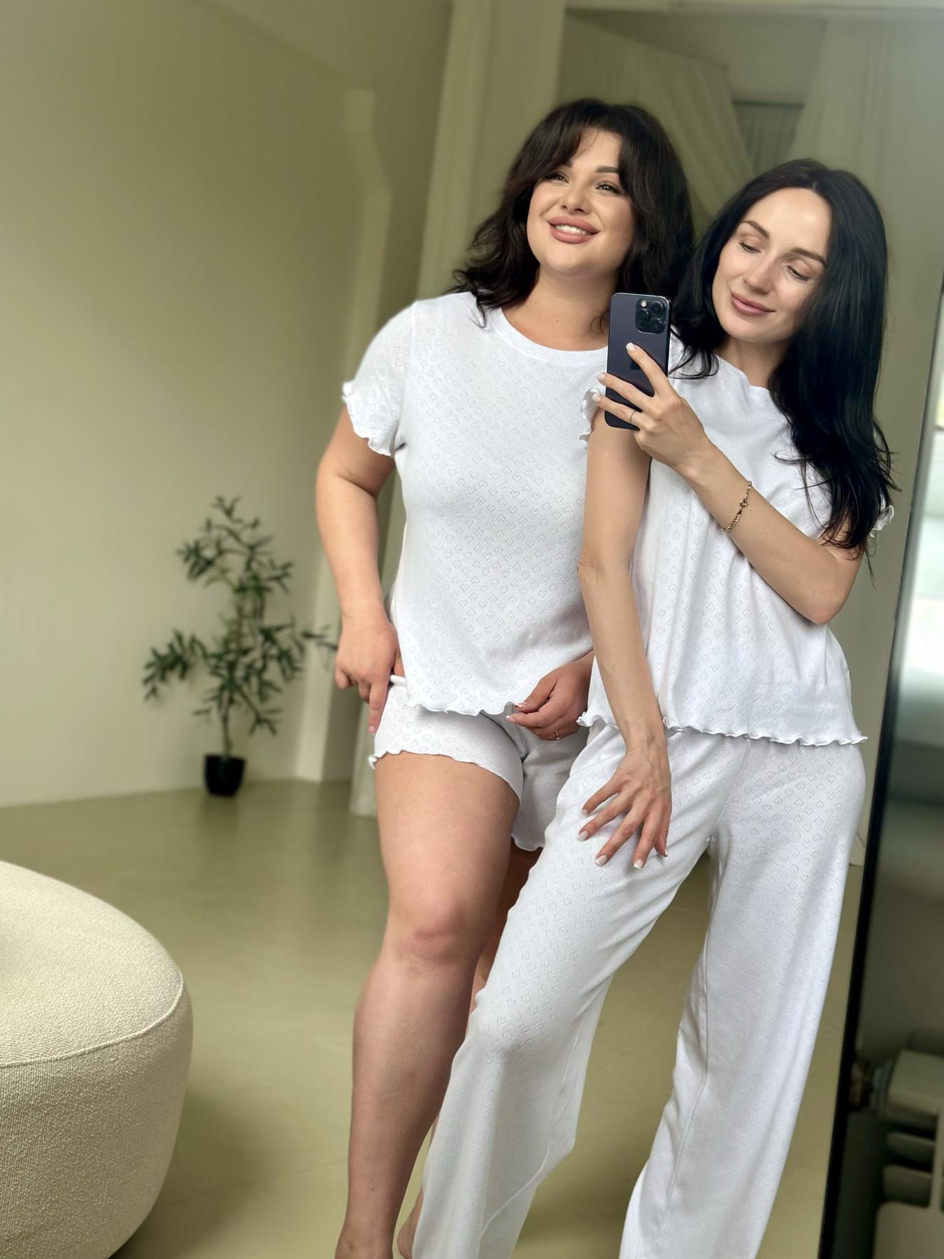 Жіноча піжама трійка футболка+шорти+штани з рюшами Rose Amour, біла - фото 6