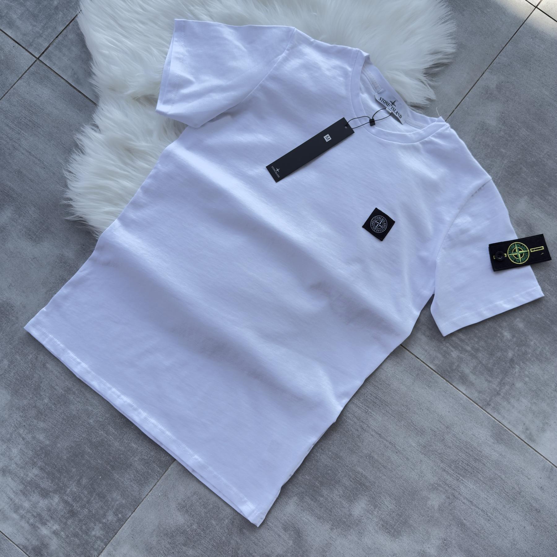 Футболка Stone Island унісекс бавовняна біла літня спортивна з коротким рукавом прямого крою теніска