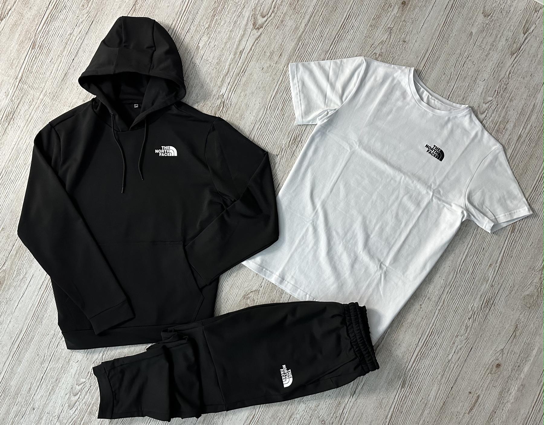 Демісезонний спортивний костюм The North Face чорний худі + штани (двонитка) + Футболка біла The North Face + Жилетка +
