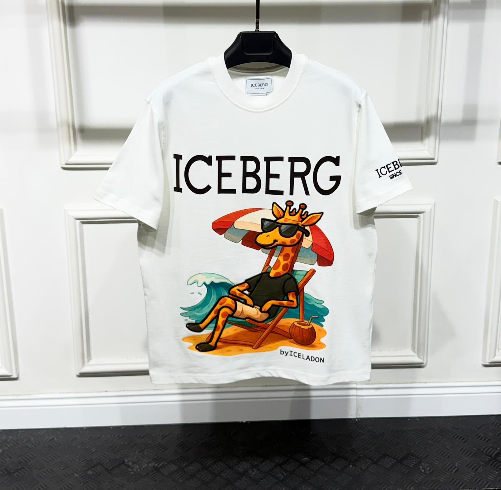 Футболка Iceberg мужская хлопковая летняя модная и базовая с коротким рукавом прямого кроя на подарок тенниска
