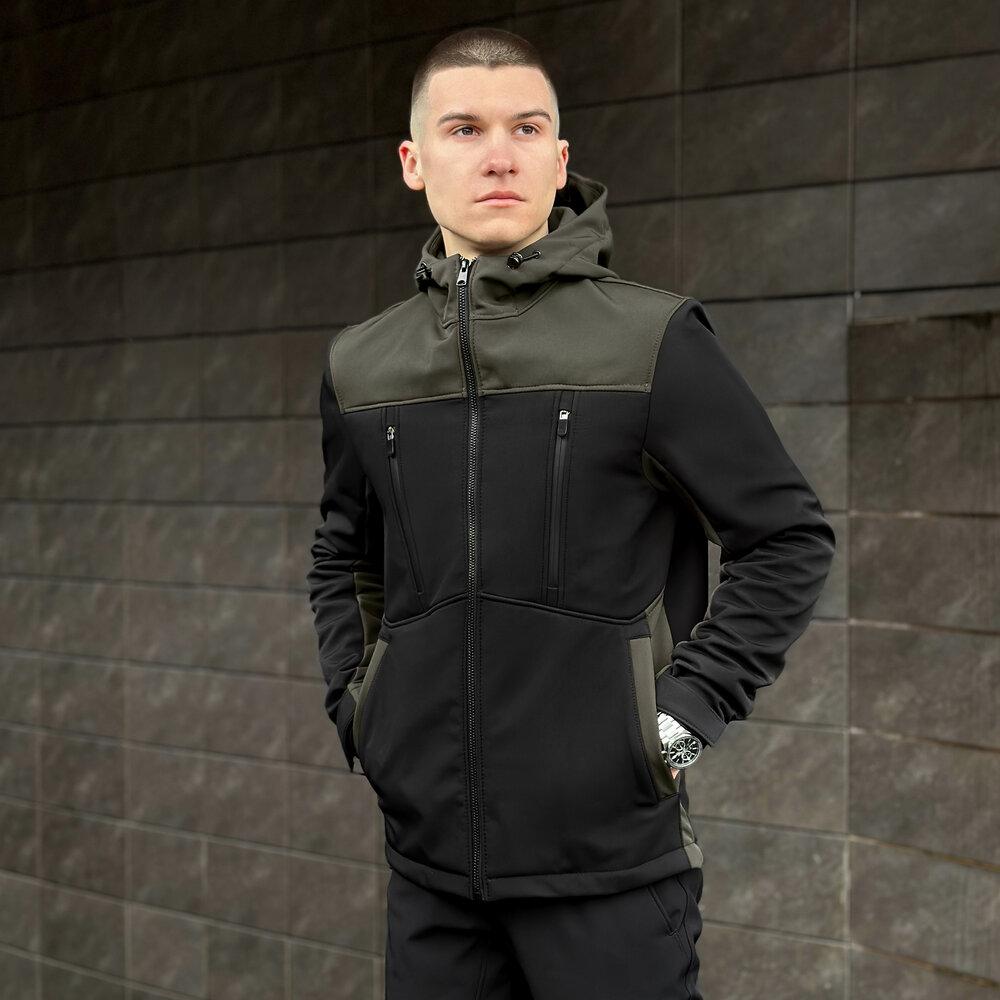 Куртка Pobedov Setup Чорний-хакі чоловіча плащівка демісезонна на блискавці укорочена з капюшоном вітровка верхній одяг