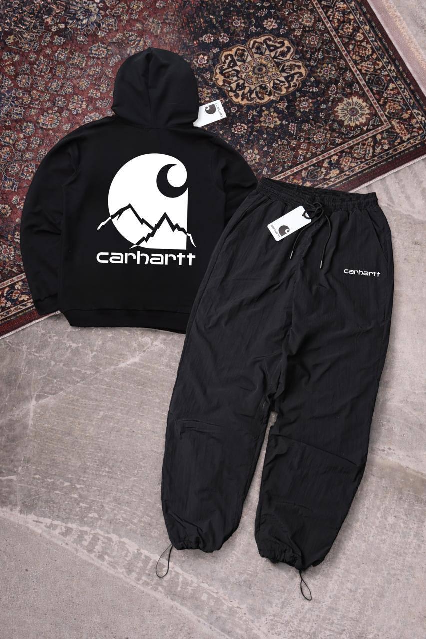 Костюм Худі (чорний) двонитка+Штани чорні нейлон Весна/Осінь Carhartt стильний бавовняний комплект