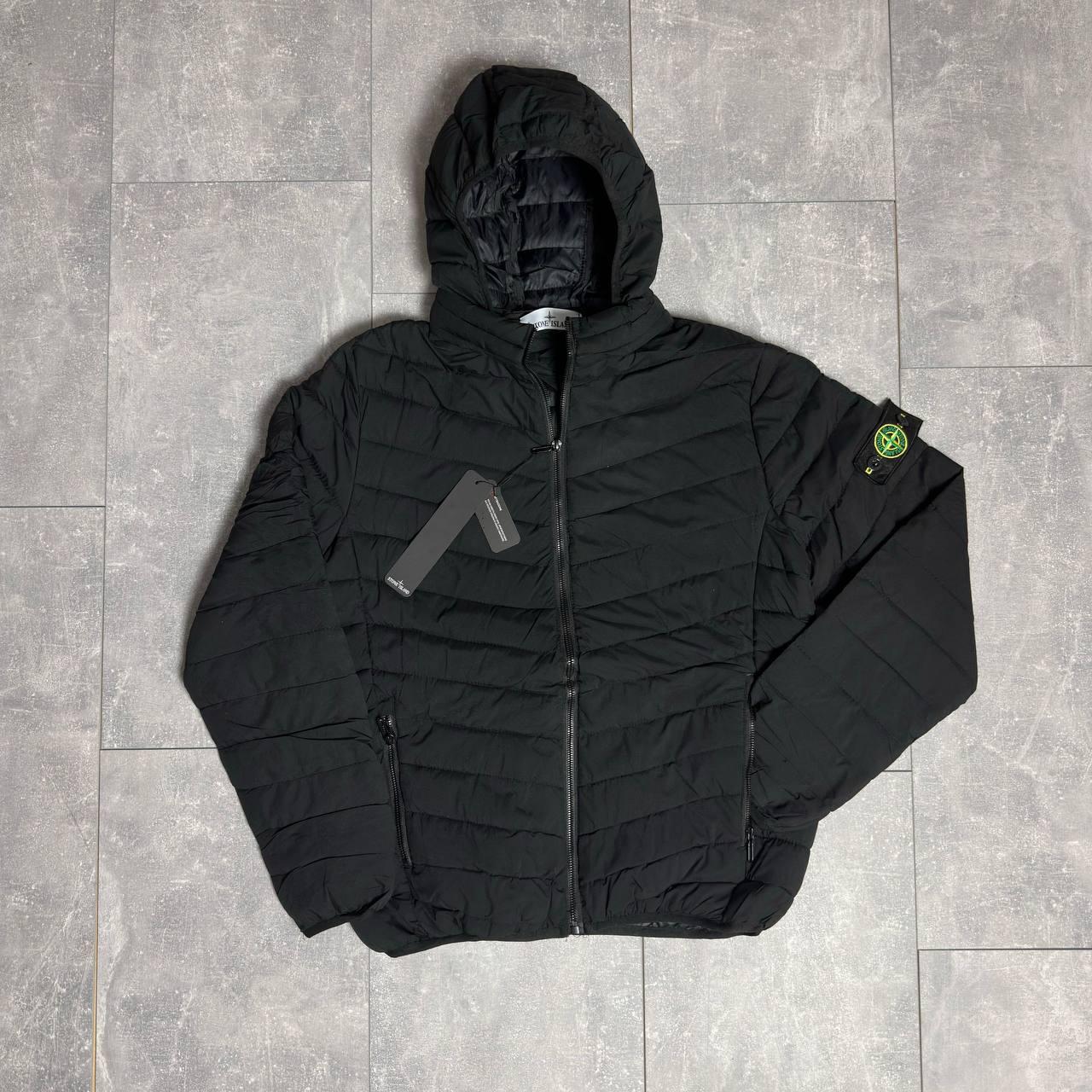Куртка весна-осень Stone Island-патч мужская черная плащевка модная и трендовая на молнии укороченная ветровка