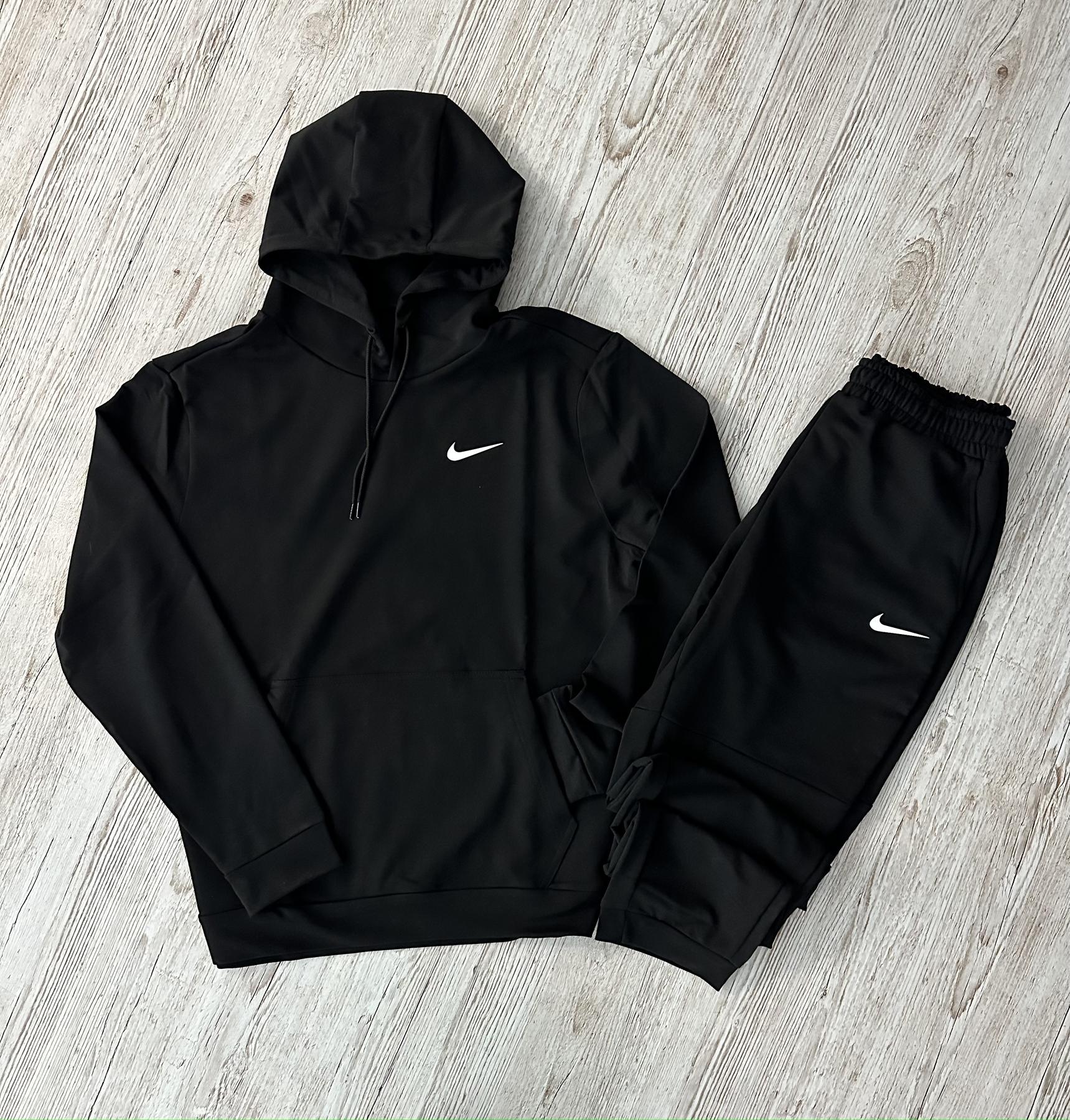 Демисезонный спортивный костюм Nike черный худи + штаны (двонитка) + Футболка хаки Nike + Жилетка + Носки 2