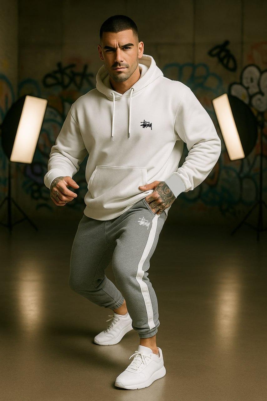 Зимний комплект худи Stussy хлопковый качественный и повседневный для отдыха костюм